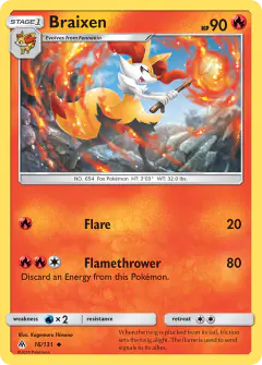 Braixen 16/131 Uncommon card from Forbidden Light