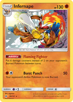 Infernape 59/131 Rare Holo card from Forbidden Light