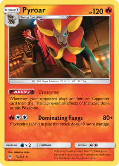 Pyroar 19/131 Rare Holo card from Forbidden Light