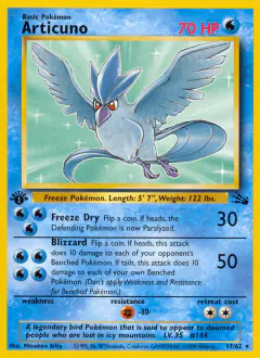 Articuno 17/62 Rare card from Fossil
