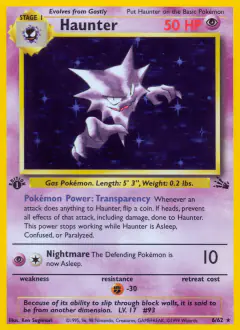 Haunter 6/62 Rare Holo card from Fossil