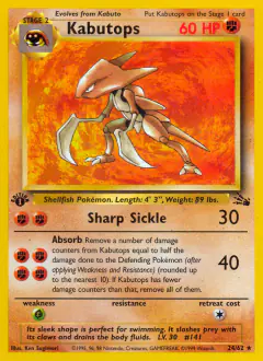Kabutops 24/62 Rare card from Fossil