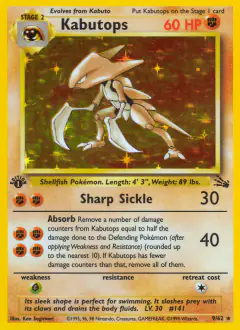 Kabutops 9/62 Rare Holo card from Fossil