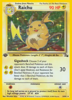 Raichu 14/62 Rare Holo card from Fossil