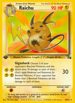 Raichu 29/62 Rare card from Fossil