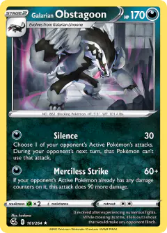 Galarian Obstagoon 161/264 Rare Holo card from Fusion Strike