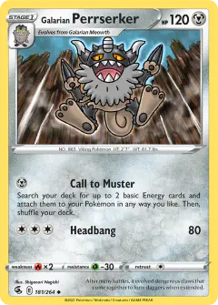 Galarian Perrserker 181/264 Uncommon card from Fusion Strike