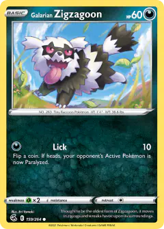 Galarian Zigzagoon 159/264 Common card from Fusion Strike