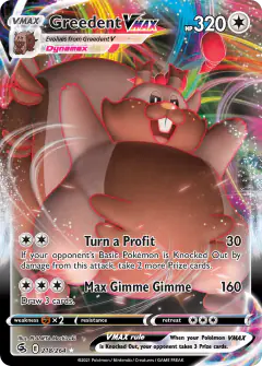Greedent VMAX 218/264 Rare Holo VMAX card from Fusion Strike