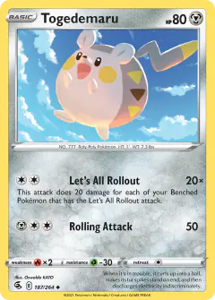 Togedemaru 187/264 Uncommon card from Fusion Strike