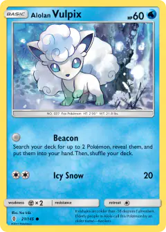 Alolan Vulpix 21/145 Common card from Guardians Rising