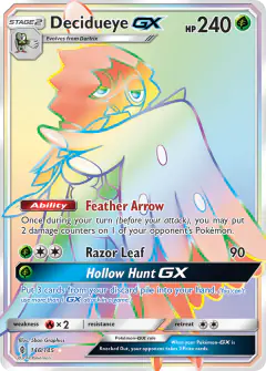 Decidueye-GX 146/145 Rare Rainbow card from Guardians Rising