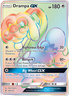 Drampa-GX 160/145 Rare Rainbow card from Guardians Rising