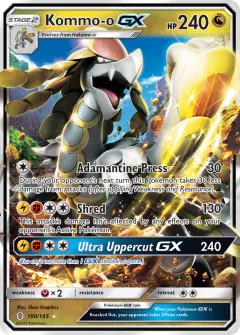 Kommo-o-GX 100/145 Rare Holo GX card from Guardians Rising