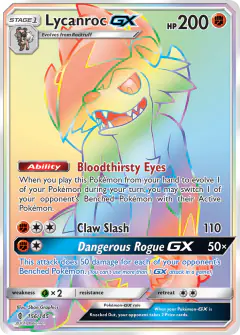 Lycanroc-GX 156/145 Rare Rainbow card from Guardians Rising
