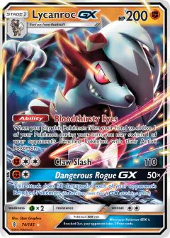 Lycanroc-GX 74/145 Rare Holo GX card from Guardians Rising