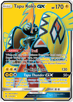 Tapu Koko-GX 135/145 Rare Ultra card from Guardians Rising