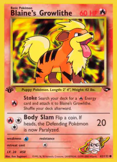 Blaine's Growlithe 62/132 Common card from Gym Challenge