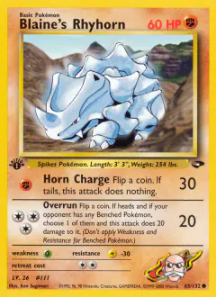 Blaine's Rhyhorn 65/132 Common card from Gym Challenge