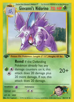 Giovanni's Nidorino 45/132 Uncommon card from Gym Challenge