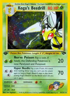 Koga's Beedrill 9/132 Rare Holo card from Gym Challenge