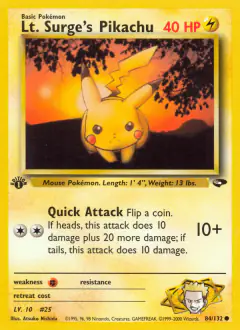 Lt. Surge's Pikachu 84/132 Common card from Gym Challenge