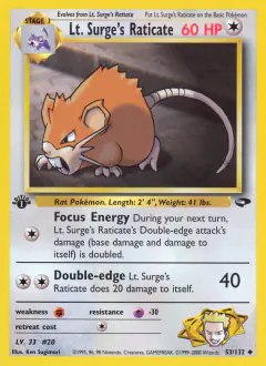 Lt. Surge's Raticate 53/132 Uncommon card from Gym Challenge