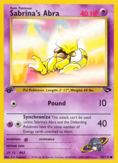 Sabrina's Abra 93/132 Common card from Gym Challenge