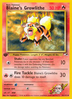 Blaine's Growlithe 35/132 Uncommon card from Gym Heroes