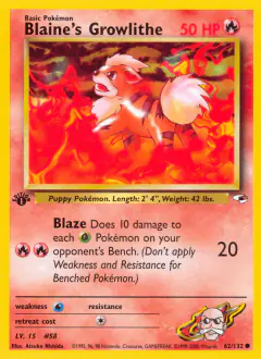 Blaine's Growlithe 62/132 Common card from Gym Heroes