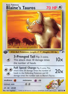 Blaine's Tauros 64/132 Common card from Gym Heroes