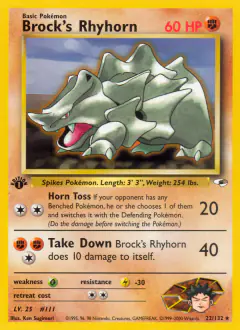 Brock's Rhyhorn 22/132 Rare card from Gym Heroes