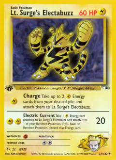 Lt. Surge's Electabuzz 27/132 Rare card from Gym Heroes