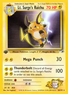 Lt. Surge's Raichu 28/132 Rare card from Gym Heroes