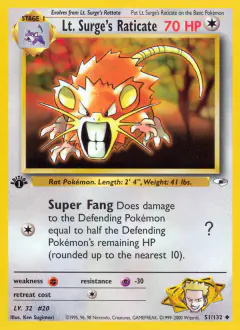Lt. Surge's Raticate 51/132 Uncommon card from Gym Heroes