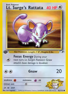 Lt. Surge's Rattata 82/132 Common card from Gym Heroes