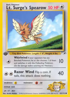 Lt. Surge's Spearow 83/132 Common card from Gym Heroes