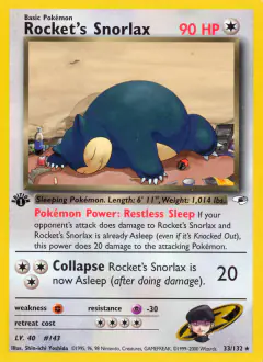 Rocket's Snorlax 33/132 Rare card from Gym Heroes