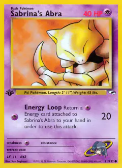 Sabrina's Abra 91/132 Common card from Gym Heroes