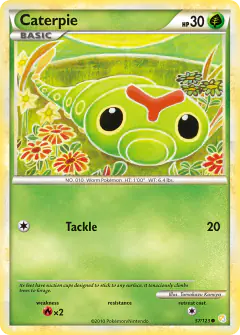 Caterpie 57/123 Common card from HeartGold & SoulSilver Base