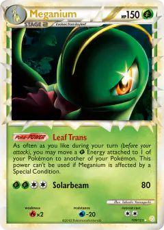 Meganium 109/123 Rare Prime card from HeartGold & SoulSilver Base