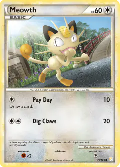 Meowth 75/123 Common card from HeartGold & SoulSilver Base