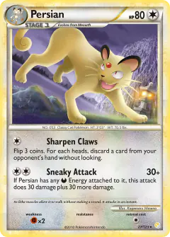 Persian 27/123 Rare card from HeartGold & SoulSilver Base