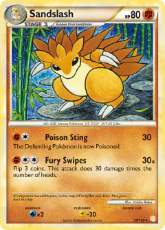Sandslash 29/123 Rare card from HeartGold & SoulSilver Base