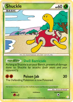Shuckle 11/123 Rare Holo card from HeartGold & SoulSilver Base