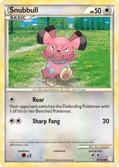 Snubbull 82/123 Common card from HeartGold & SoulSilver Base