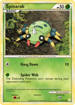 Spinarak 83/123 Common card from HeartGold & SoulSilver Base