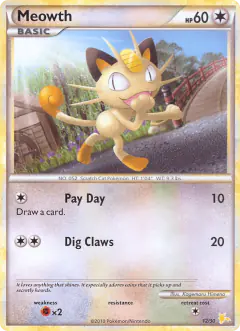 Meowth 12/30 Common card from HGSS Trainer Kit Raichu