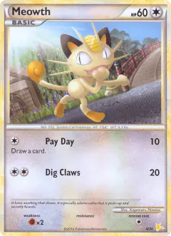 Meowth 4/30 Common card from HGSS Trainer Kit Raichu