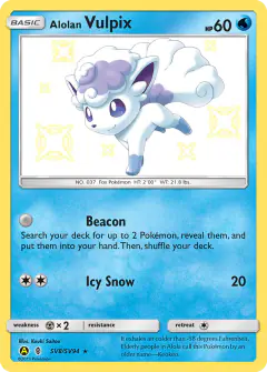 Alolan Vulpix SV8/SV94 Rare Shiny card from Hidden Fates